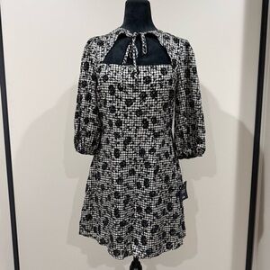 Lulus Persistent Poise Black Gingham Jacquard Tie-Neck Mini Dress